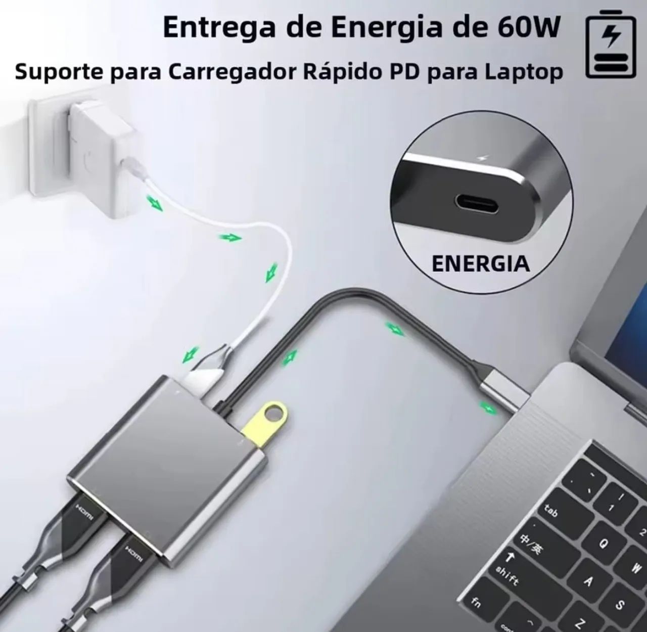 HUB HDMI Duplo Tipo C 4 em 1 - Foto 2