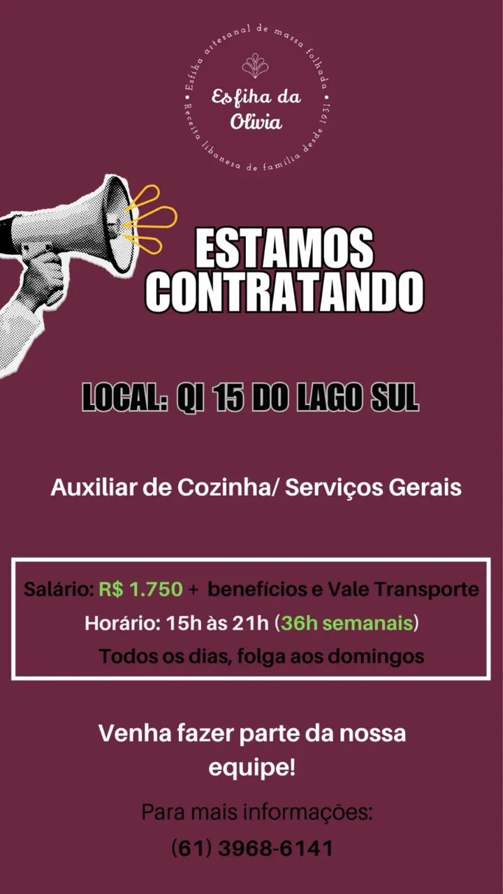 Auxiliar de cozinha/serviços gerais 
