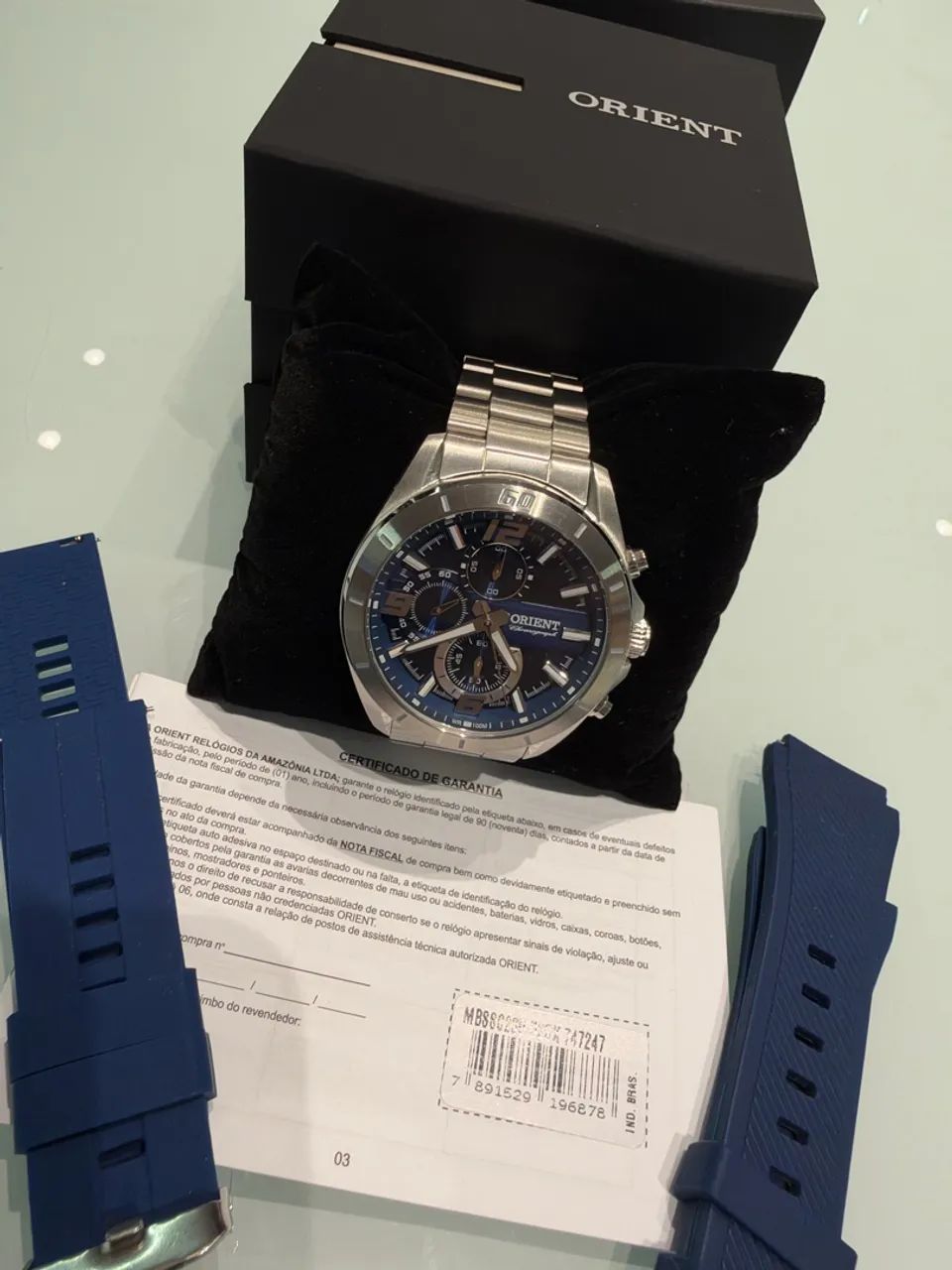 Orient MBS8C230 Cronógrafo Azul 100M Aço + Caixa + 2 Pulseiras Extras - Foto 3