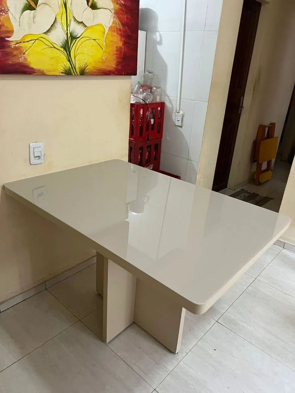 Mesa de Jantar Retangular Luxo com Vidro Laqueado 