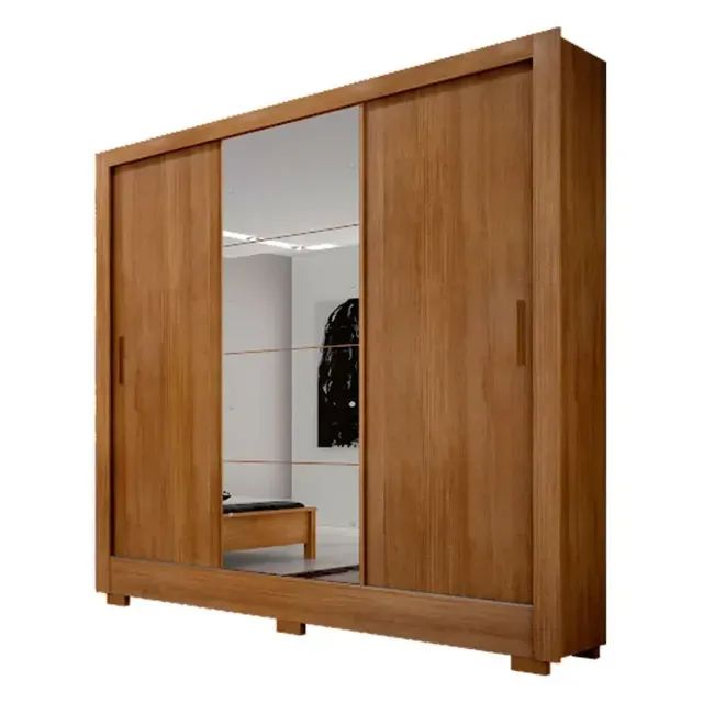Guarda Roupa Amadeirado 3 Portas Com Espelho