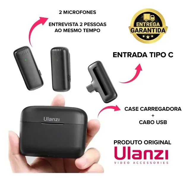 Ulanzi J12 Microfone de Lapela Sem Fio Android Tipo C - 2 Mics - Foto 2