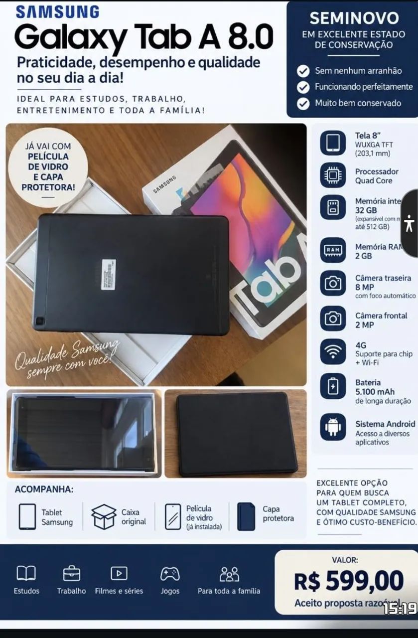 TABLET A SAMSUNG SEMI NOVO