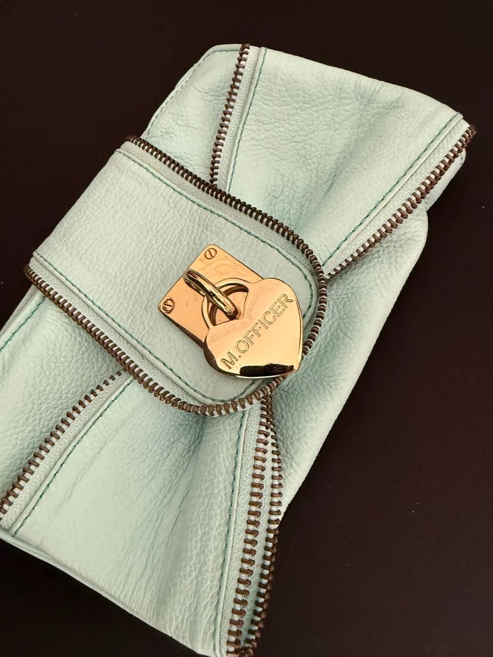 M oficcer bolsa de mão couro azul tiffany  - Foto 2