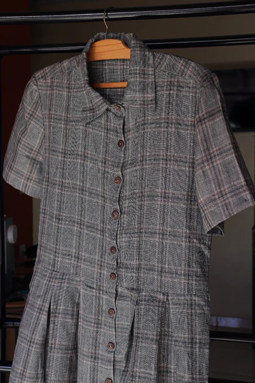 vestido chemise de linho puro xadrez +cinto de couro - Foto 5