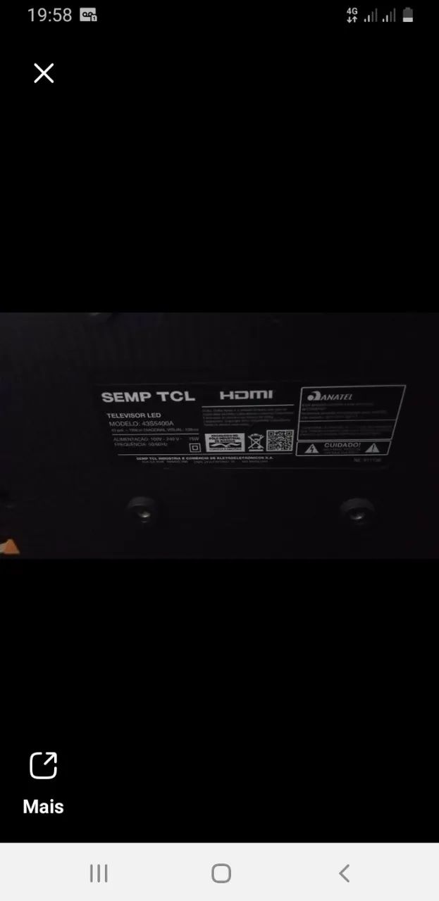 Tv 43 polegadas TCL smart led queimado 1 ano de uso - Foto 2