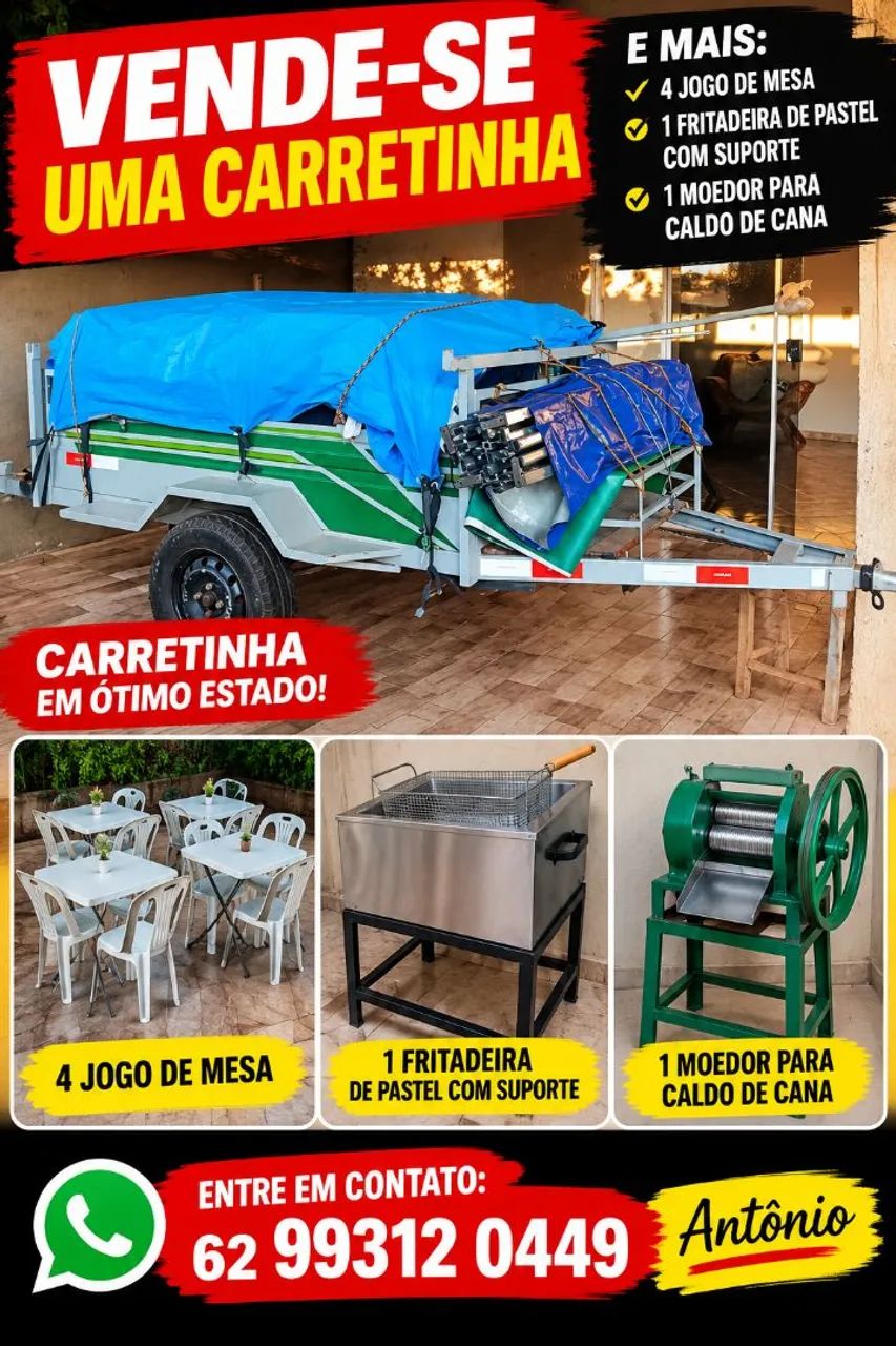 Carretinha com engate com itens comercial 