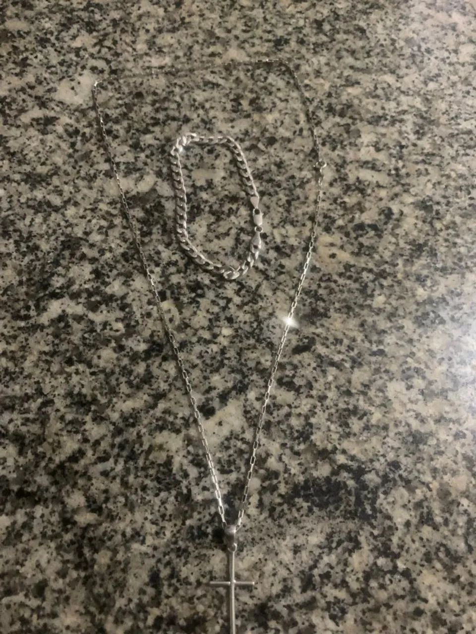 Conjunto de prata semi novo 