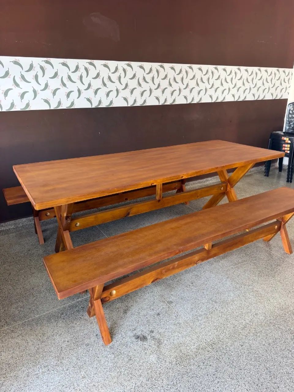 Mesa com 02 Bancos Rústica 2,20m nova (Promoção de Fábrica) - Foto 2