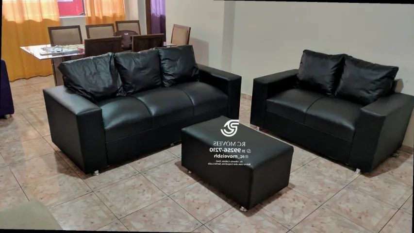 Sofá 3 e 2 pessoas com Puff Couro Sintético D33 Direto da Fábrica - Foto 3