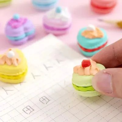 Mini Heart-Shaped Macaron Decorative Erasers, Individual Unit