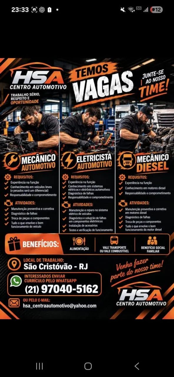 Mecanico automotivo /eletricista