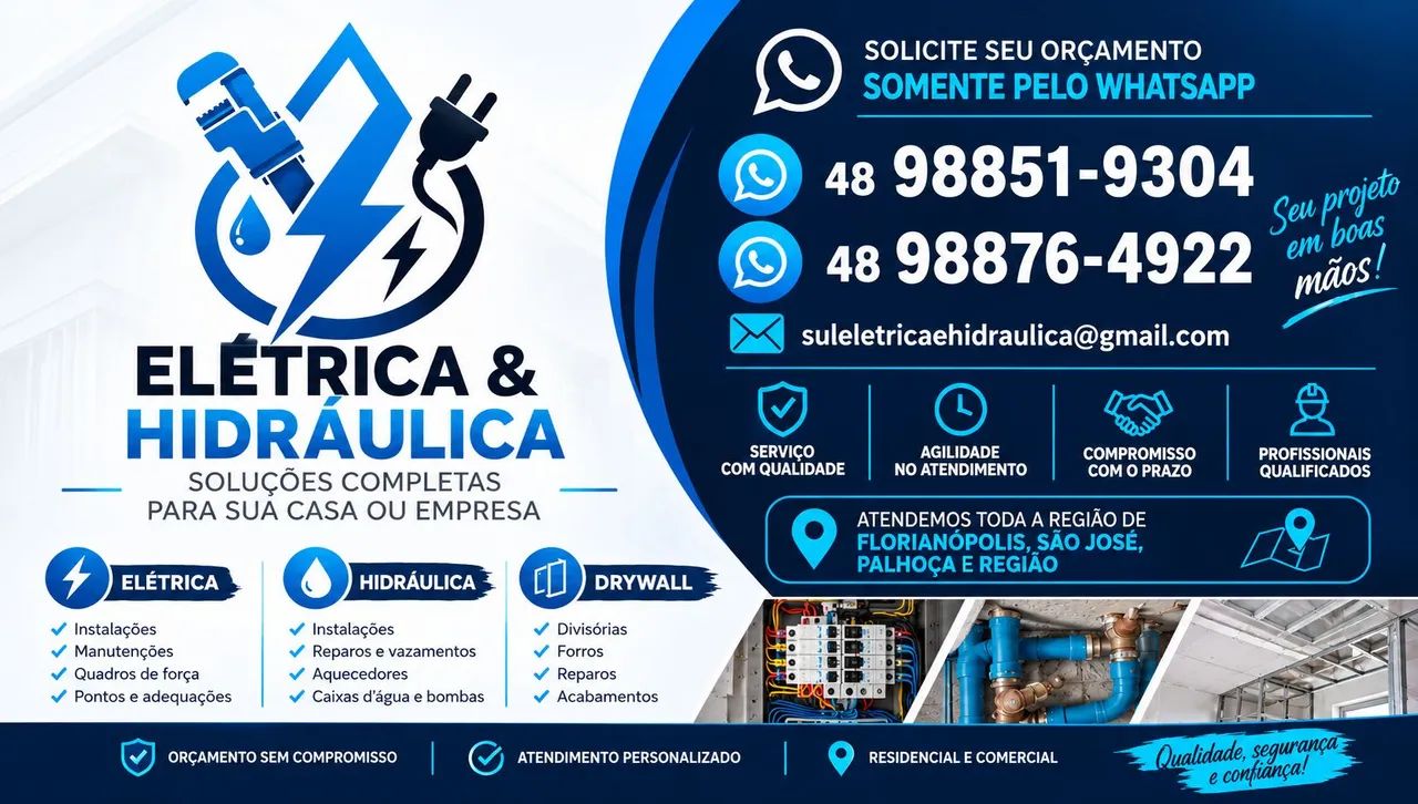 Elétrica, hidráulica e Drywall