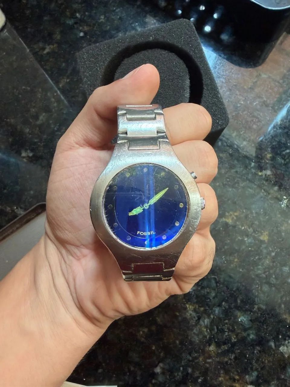 Relógio Fossil Big Tic JR-8052 Vintage Original Azul + Lata