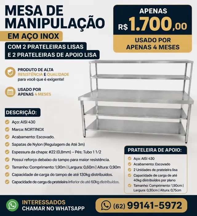 MESA DE AÇO INOX
