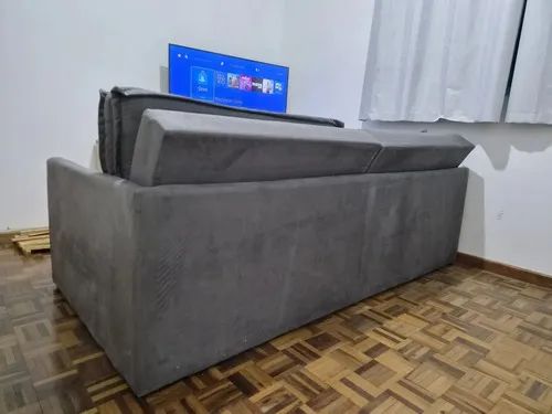 sofá cama Modelo Tunisia Suede - cor grafite 4 lugares - Foto 5