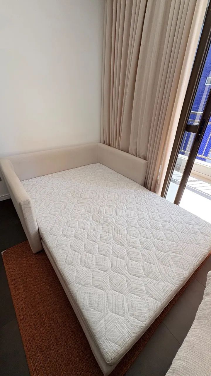 Sofá cama bege (em linho) - impecável  - Foto 4