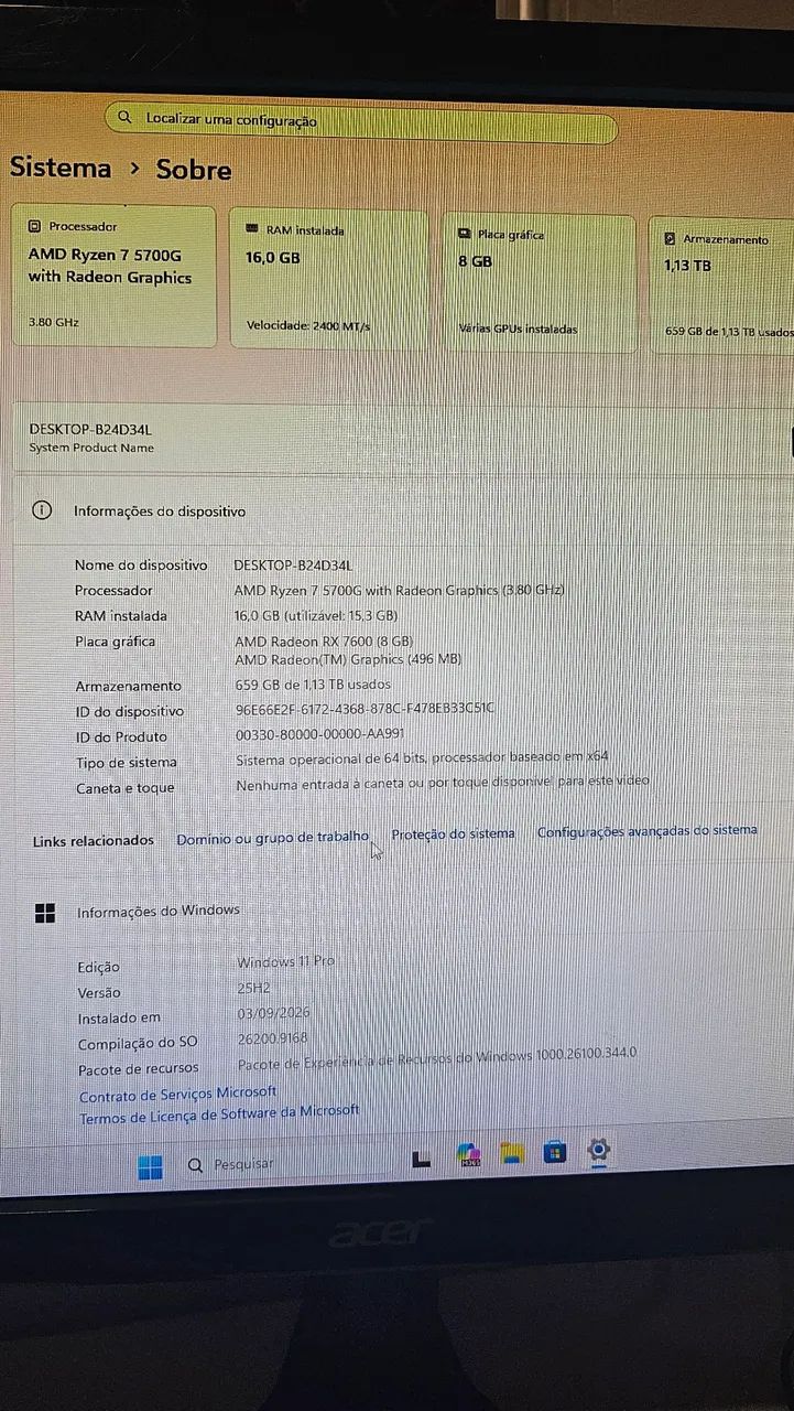 PC Gamer Ryzen 7 RX7600 8Gb  - Foto 5