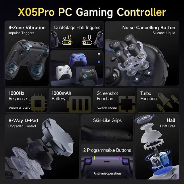 Controle Gamepad EasySMX X05 Pro Wireless - Hall Effect / PC