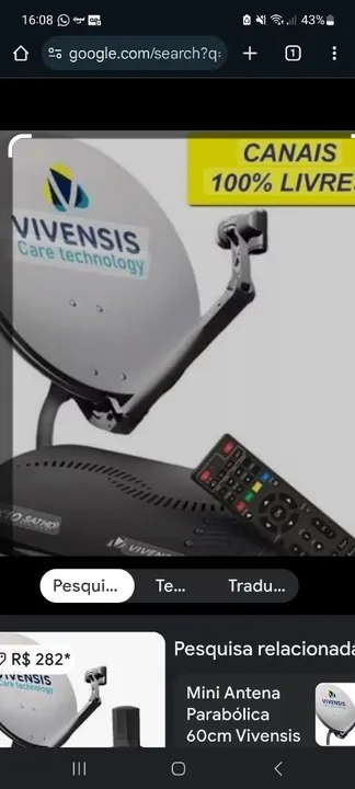 Antena Parabólica Mini 60cm Vivensis - Canais 100% Livre