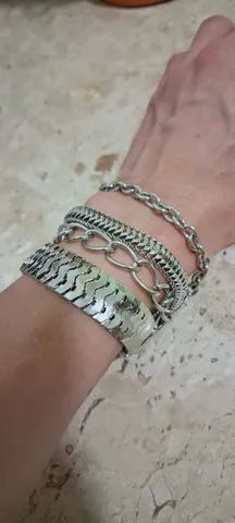 Pulseira feminina aço inox 18cm - Foto 5