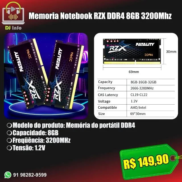 Memoria Notebook RZx DDR4 8GB 3200Mhz