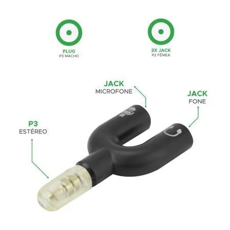Adaptador Duplo Splitter P2xP3 3,5mm - Foto 2