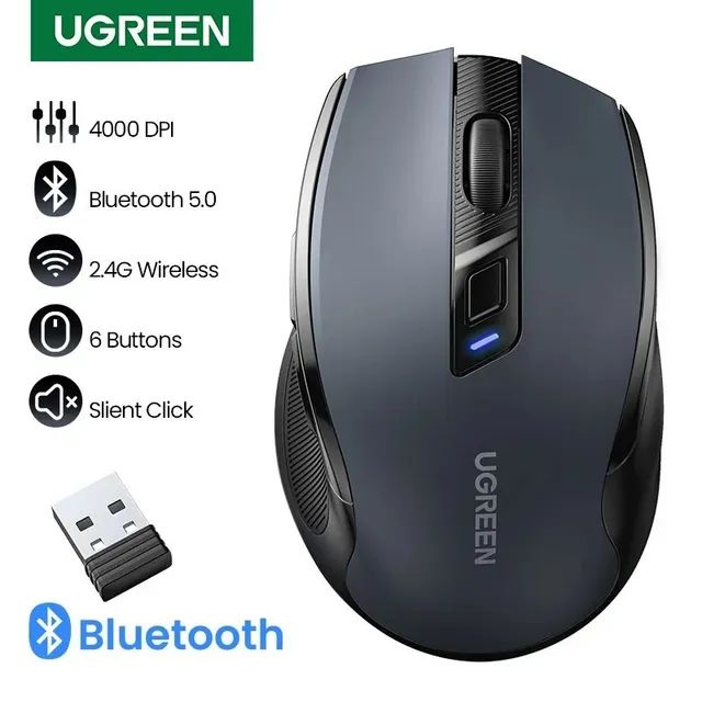 Mouse Wireless 2.4G e Bluetooth 5.0 com 4.000 DPI Ugreen - R$169 a vista
