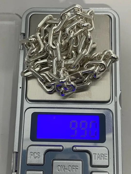 Cordão de prata 925 - 99g cadeado maciço 7mm  60cm fecho gaveta - Foto 4