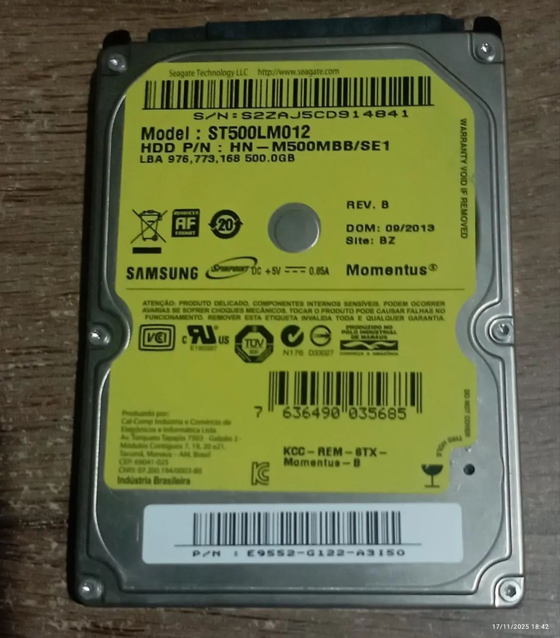 HDD SAMSUNG 500GB 2,5'