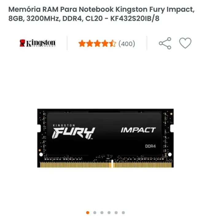 Memória RAM Kingston Fury Impact 8GB DDR4 3200MHz CL20