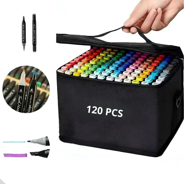 120 Canetinhas Touch Ponta Dupla para Colorir Bobbie Goods