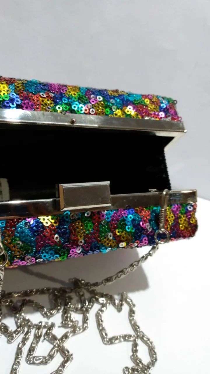 Bolsa de festa balada brilhosa com lantejoulas alça e clutch. - Foto 6