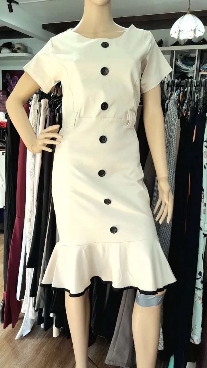 Vestido Bege Elastano Novo Tam.M