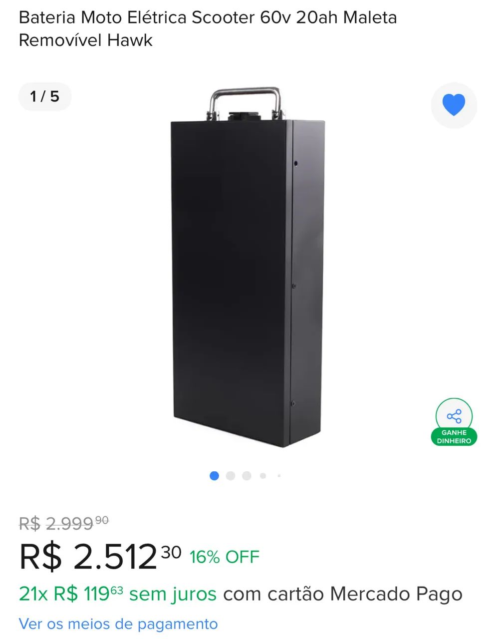 Bateria moto elétrica scooter 60v 21ah maleta   - Foto 6