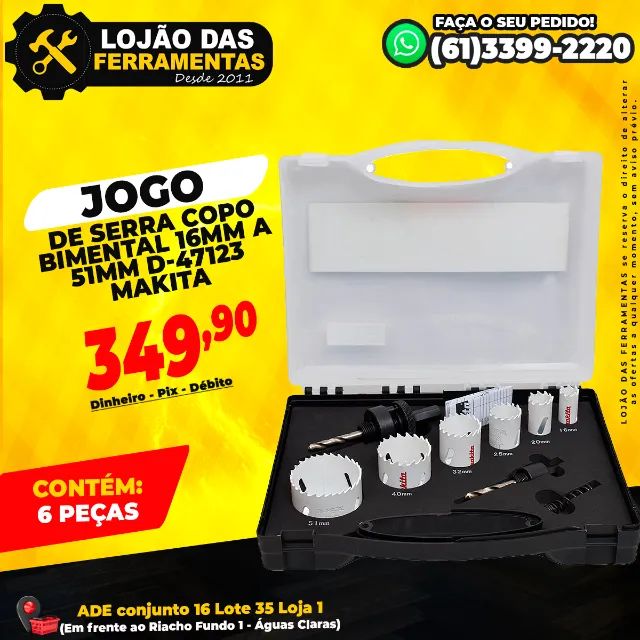 Jogo de Serra Copo Bimental 16mm a 51mm Com 6 Peças D-47123 Makita