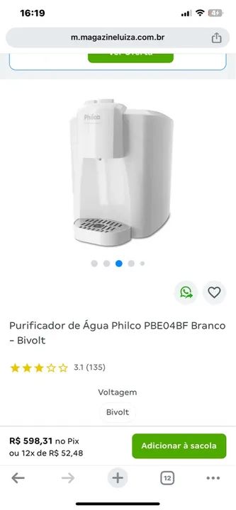 Purificador de Água Philco PBE04BF Branco Bivolt