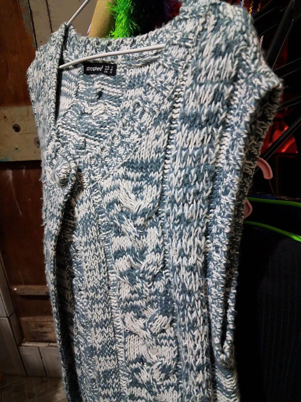 Colete Tricot Azul e Branco - Foto 3