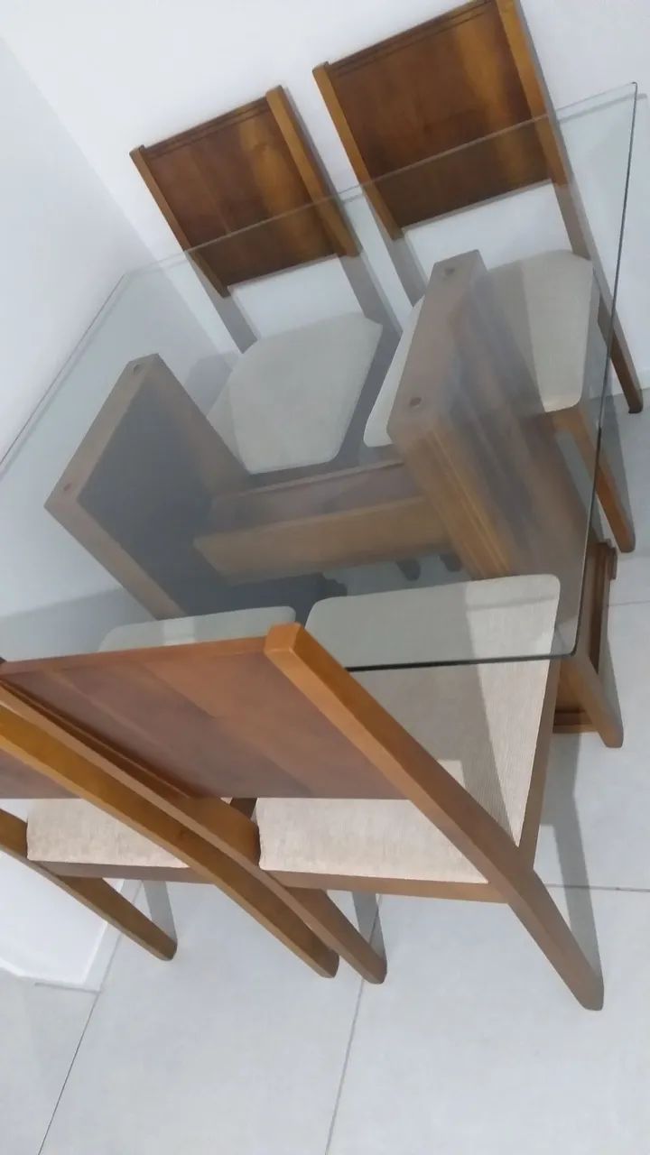 Mesa de Jantar de Vidro com 4 Cadeiras 1,10 x 1,10