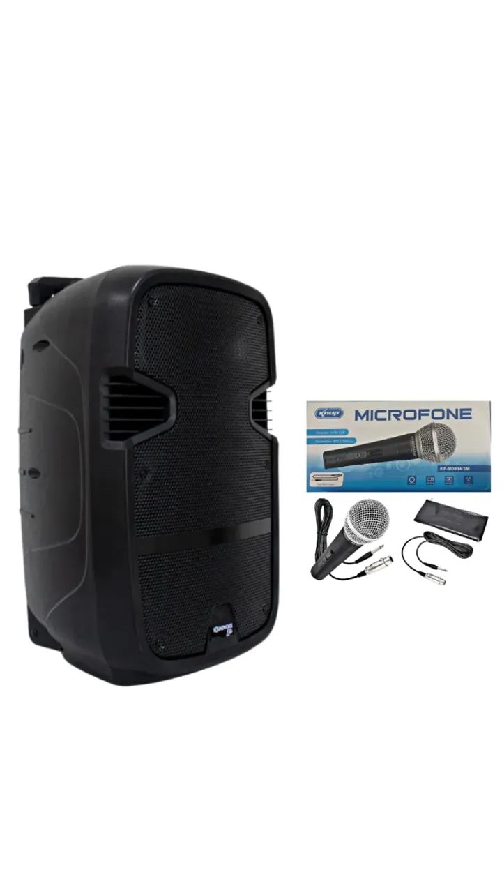 KIT- Professor 2026 Caixa amplificada com bateria 120w + MICROFONE COM FIO KP-M0014/5M