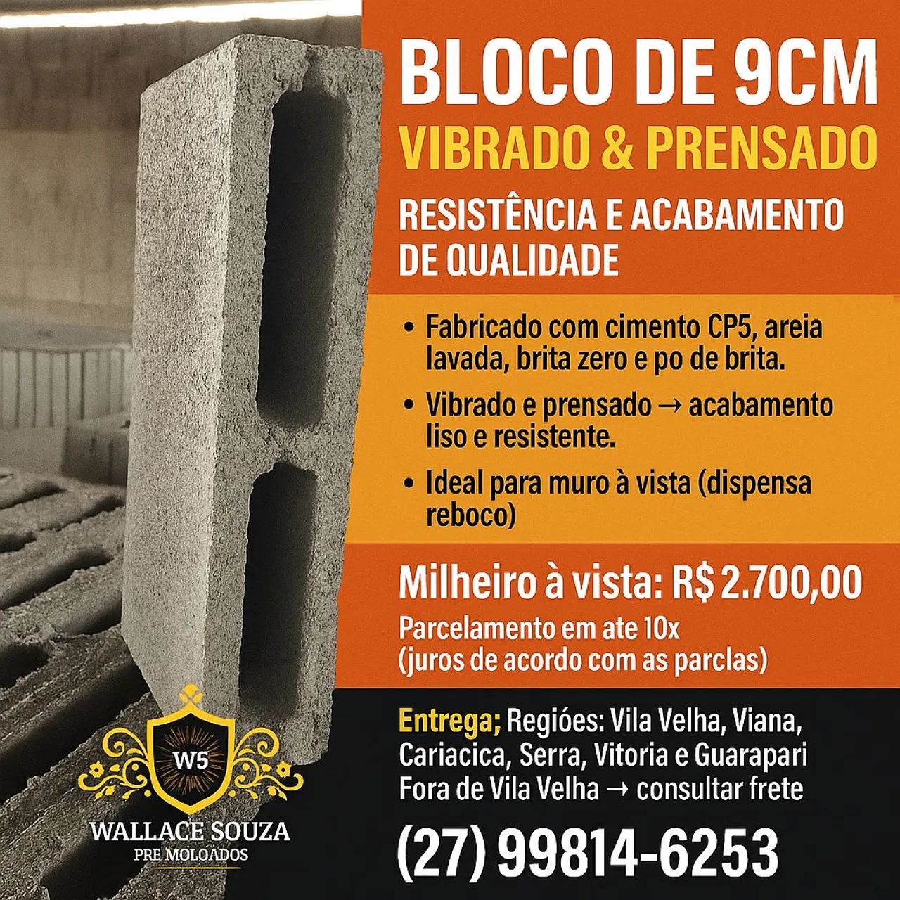Bloco de 9cm Vibrado & Prensado - Resistência e Acabamento de Qualidade? 