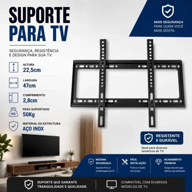 Suporte Tv Universal Modelo Fixo Aço 26 Ate 63 Polegadas