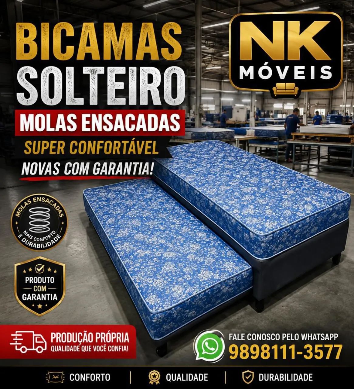 Bicamas de solteiro e solteirão de espuma e molas ensacadas novas, Garanta já  - Foto 4