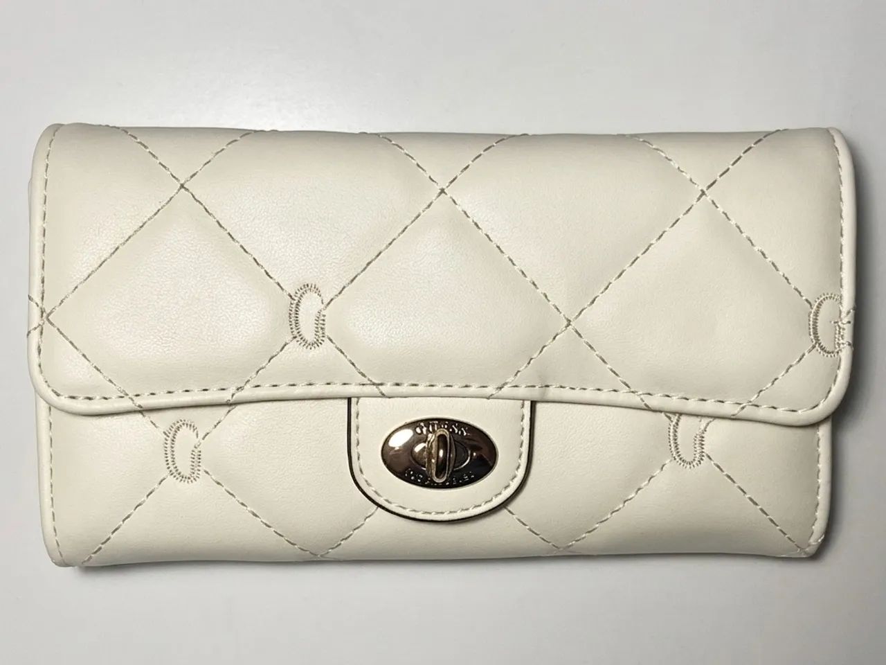 Carteira Guess Tri-fold / Off-white com dourado
