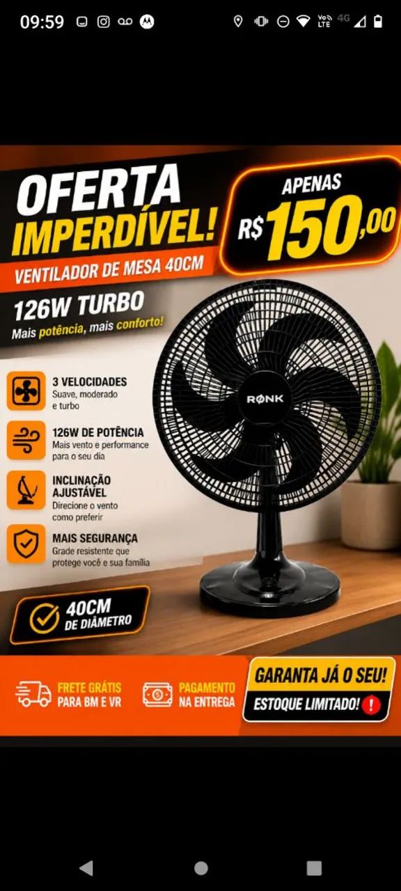 Ventilador de mesa 40 cm