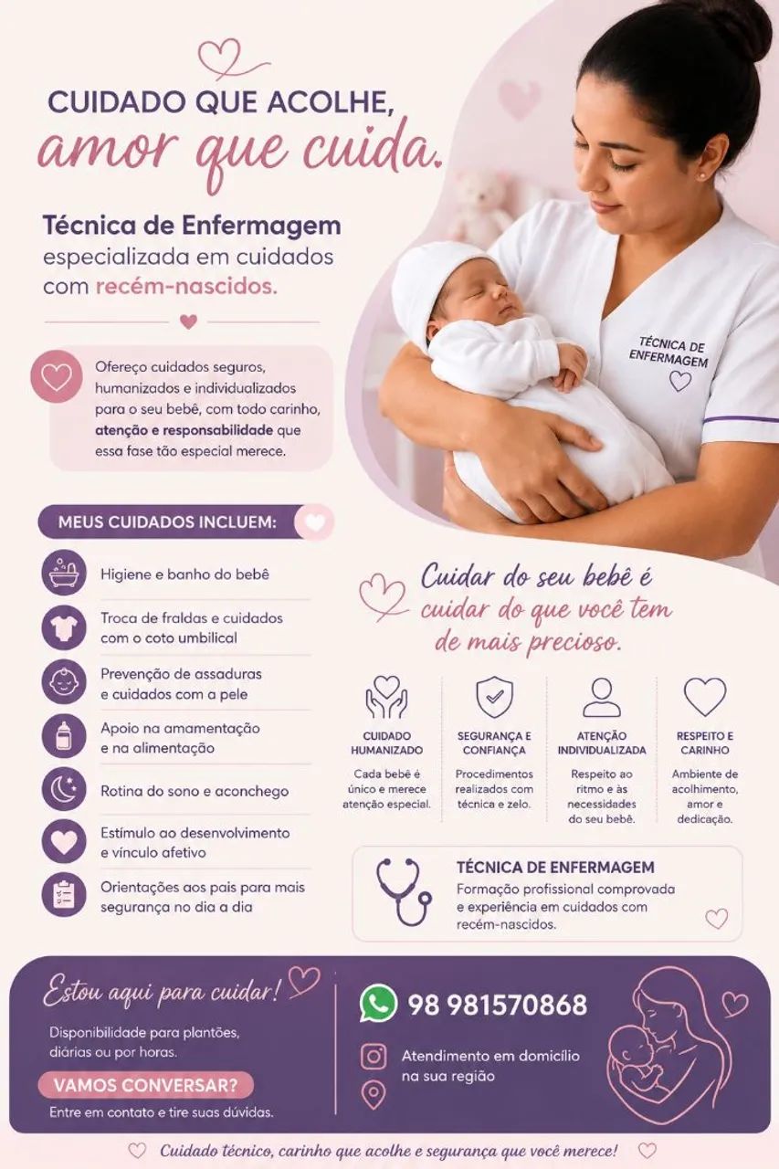 Babá Técnica de Enfermagem Cuidados com recém-nascidos 
