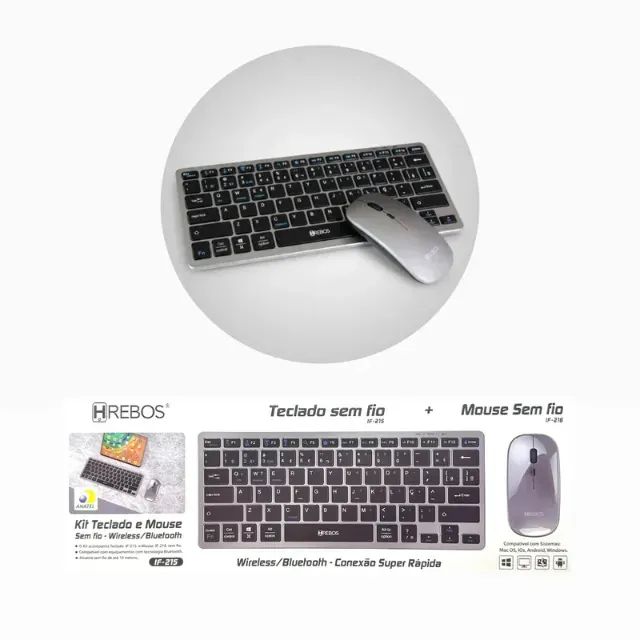 Lacrado Kit Teclado e Mouse sem Fio Bluetooth HREBOS IF-215