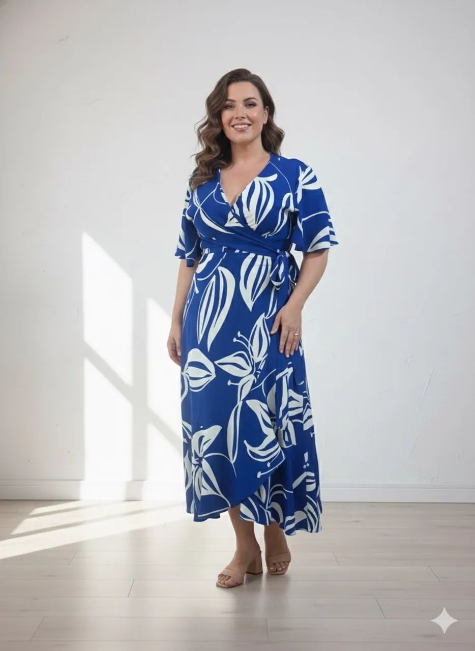 Vestido midi tam M / G envelope azul e branco