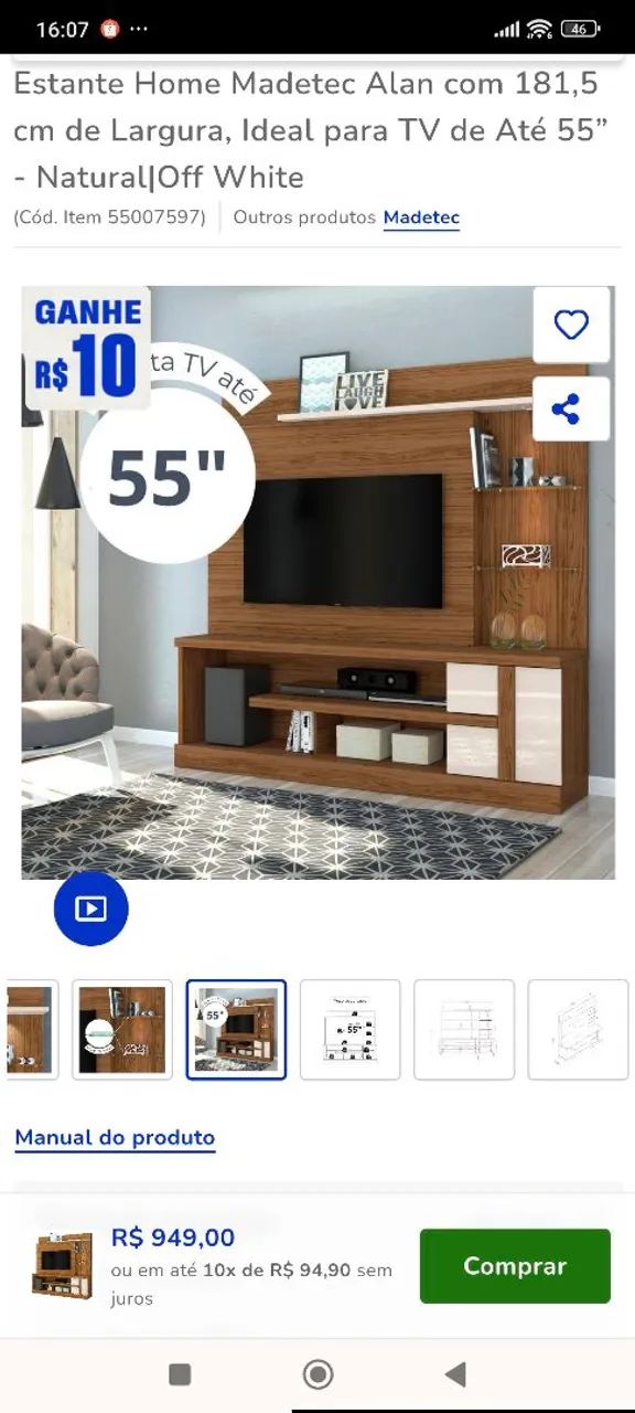 Rack para televisão de até 55 polegadas  - Foto 4