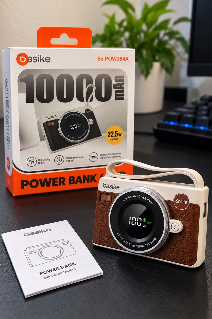 POWER BANK 10.000mAh EM FORMATO DE CÂMERA